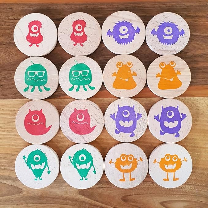 bee smart Wooden Memory Game - Matching Memory Game for Kids 3 and Up, 16Pcs | Educational Toy for Preschool Toddlers Board Games (Monsters)-CubbioJoy
