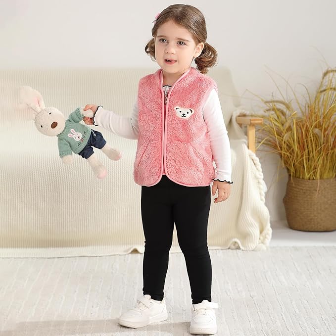 Baby Boys Girls Fleece Vest Zip Up Cute Bear Jackets Fuzzy Fall Winter Warm Clothes Newborn Outwear for Toddler Infant-CubbioJoy