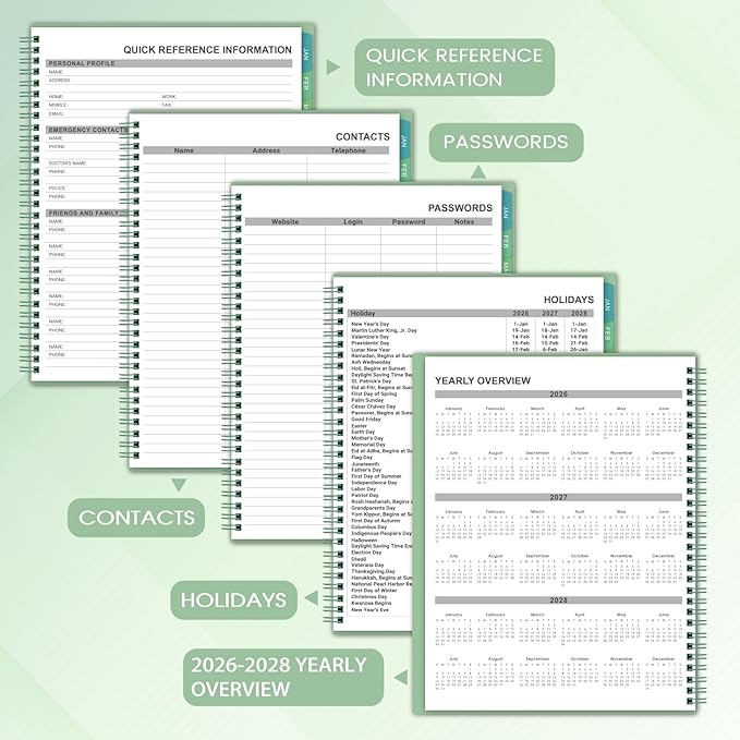 2026 Monthly Planner/Calendar - 2026 Planner, JAN 2026- DEC 2026, Planners with Colorful Tabs, Monthly Planners 2026 for Daily Organizing - Waterproof Cover (8" x10", Note Pages, Green)-CubbioJoy