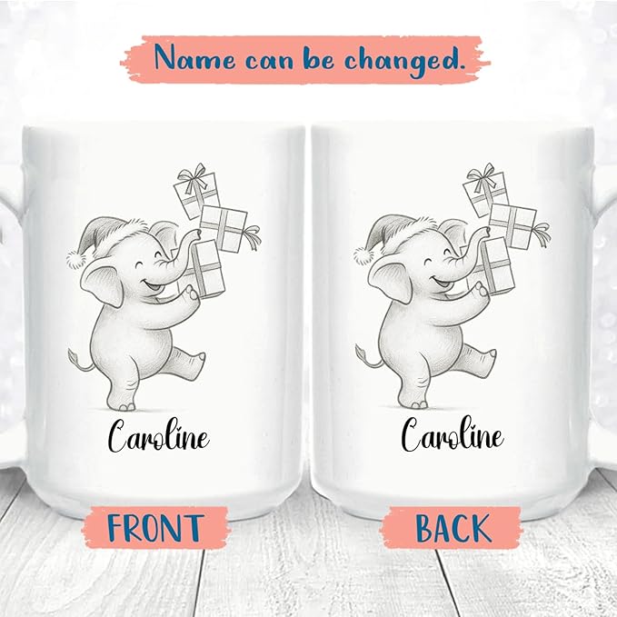 Cute Elephant Coffee Cup With Name, Personalized Elephant Lover Coffee Mug Gift For Men Women Kids Children, Awesome Animal White Ceramic Teacup 11 Oz 15 Oz, Custom Name Elephants Accent Coffee Mug-CubbioJoy