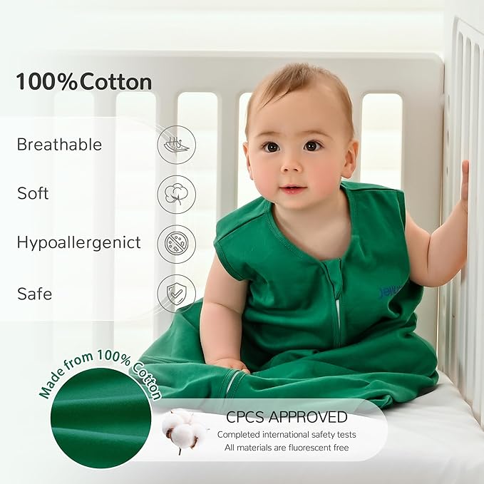 JELLYMONI Baby Sleep Sack 18-24 Months 100% Cotton Wearable Blanket, 0.5 TOG Soft Lightweight Toddler Sleeping Sack 3 Pack 2-Way Zipper Newborn Sleep Sacks-CubbioJoy