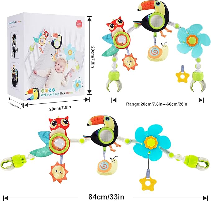 Adjustable Arch Bassinet Toys for Infant & Toddlers, Stroller Arch, Baby Crib Toys with Fascinating Hanging for Stimulating Baby’s Senses and Developing Motor Skills-CubbioJoy