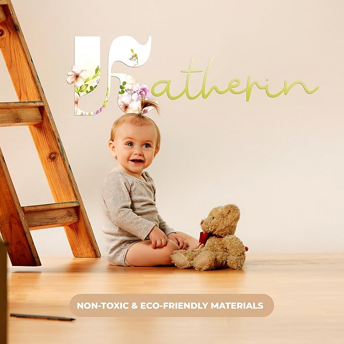 CRYPTONITE Personalized Name Flower Wall Decor | Custom Decal for Baby Nursery | Girl Bedroom Decor | Baby Girl Room (B. Flowers)-CubbioJoy