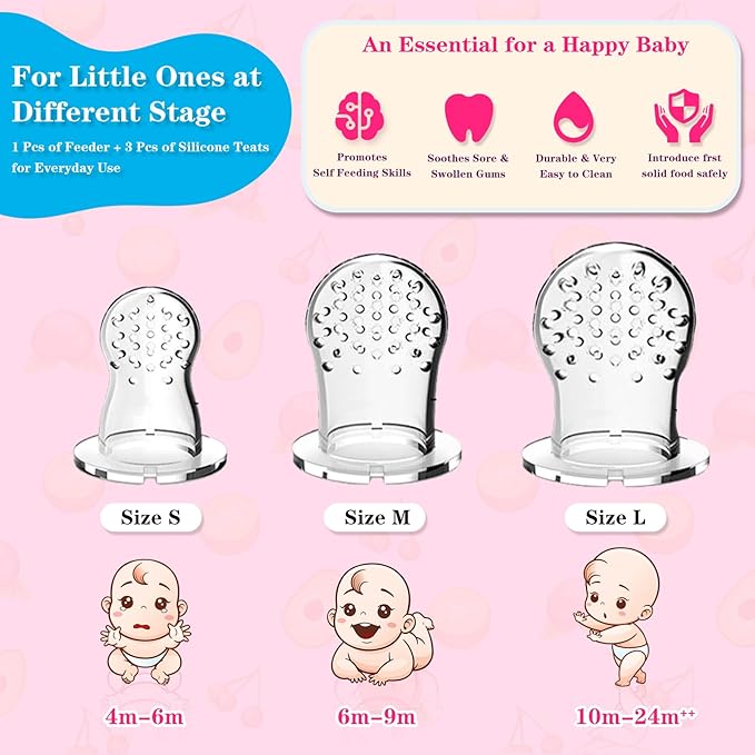 Baby Fruit Food Feeder - Silicone Nibble Tray Combo - Breastmilk Popsicle Mold for Cooling Relief, BPA Free Mesh Feeder for Infant Self Feeding (Deer Pink + Pineapple)-CubbioJoy