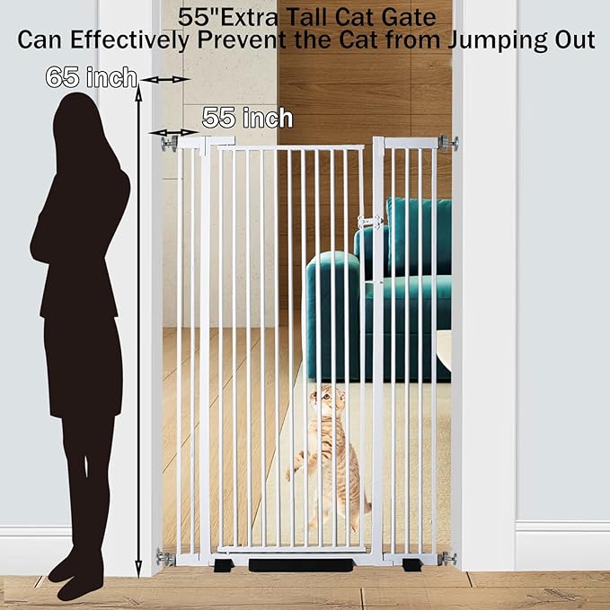 55.1 Inch Tall Baby Gate Auto Close Dog Gate Adjustable 29.92"- 48.03" Wide Pressure Mounted Walk Through Swing Pet Gate for Doorways (White, 29.92"- 48.03")-CubbioJoy