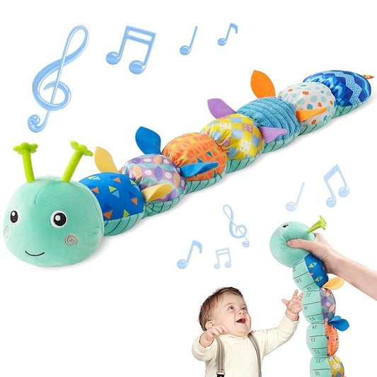 Sumobaby Baby Toys Musical Caterpillar, Stuffed Animal Activity Soft Toys with Teether,Multi-Sensory Crinkle, Rattle and Textures, for Tummy Time Baby Toys 0 to 12 Months Boys,Girls,Caterpillar(Blue)-CubbioJoy