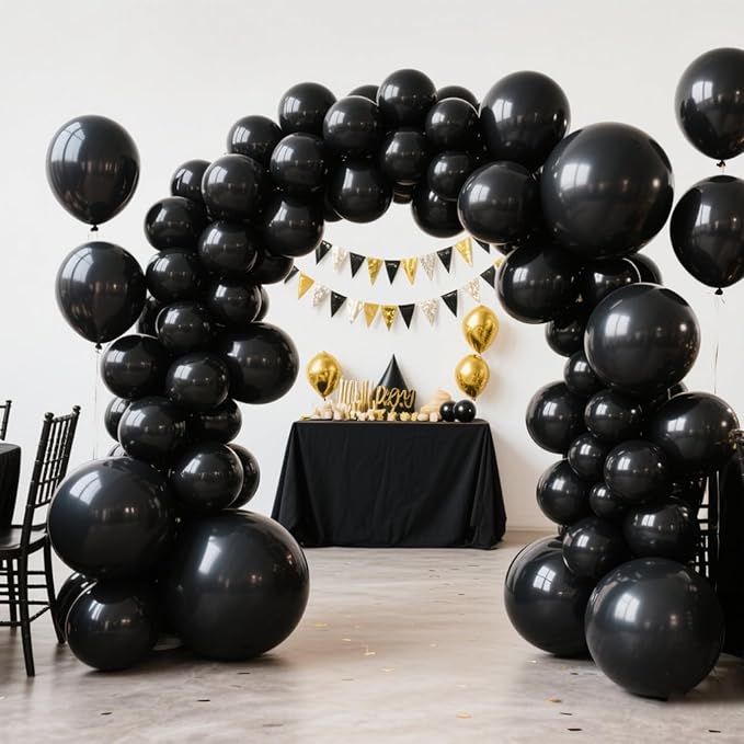 140pcs Metallic Black Round Balloons Different Sizes 18 12 10 5 Inch Latex Balloons for Arch Decoration Party Balloon Kit for Graduation Birthday Party Wedding Balloon Baby Shower Decoration-CubbioJoy