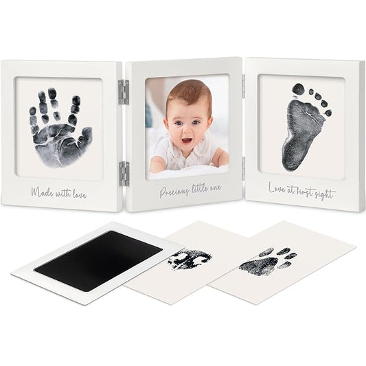 Inkless Baby Handprint and Footprint Kit for Newborn - Baby Footprint Kit, Newborn Keepsake Nursery Picture Frame,Dog Paw Print Maker, Personalized Gifts for New Mom,Showers & Registrys(White/Silver)-CubbioJoy
