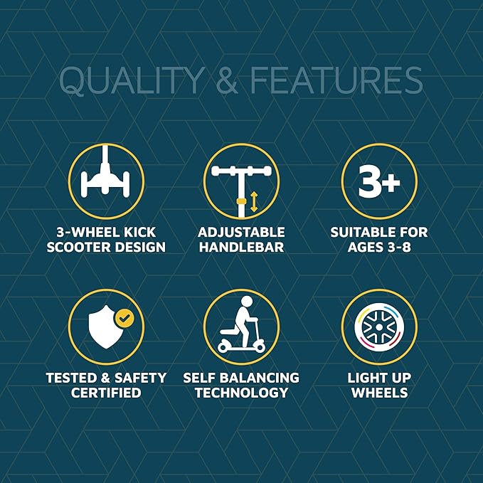 3-Wheel Kids Scooter with Multi-Color Lights on Deck & Wheels – 5-Height Adjustable Handlebar, Wide Anti-Slip Deck, Child Safety Certified, Boys & Girls Ages 3+ Supports Up to 150 lbs-CubbioJoy