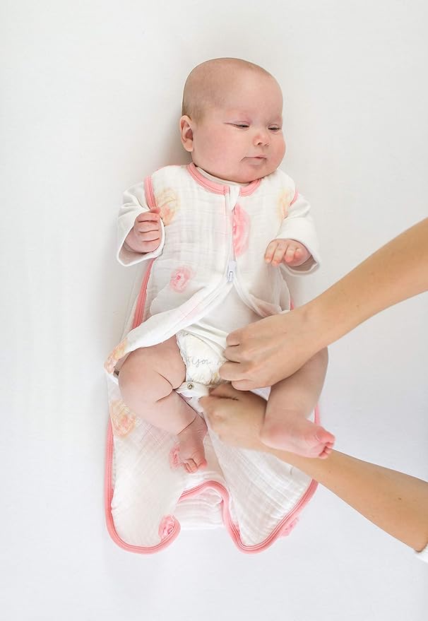 Amazing Baby Muslin Sleeping Sack, Watercolor Roses, Pink, Large, Wearable Blanket with 2-way Zipper (12-18 Months, fits up to 35 inches)-CubbioJoy