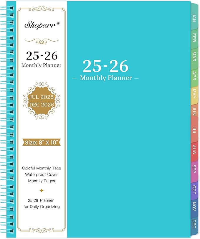 2026 Monthly Planner - JUL 2025 - DEC 2026, Academic Planner 2026, 18 Monthly Calendar with Colorful Tabs, Waterproof Cover (Blue, 8" x10", Notes)-CubbioJoy