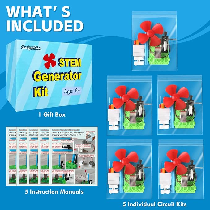 5 Bulk STEM Generator Kits for Kids, DC Motor Science Experiments, Engineering Building Projects Activities STEAM Toys, Class Educational Learning Classroom Activity, Free Energy Hand Generators Kit-CubbioJoy