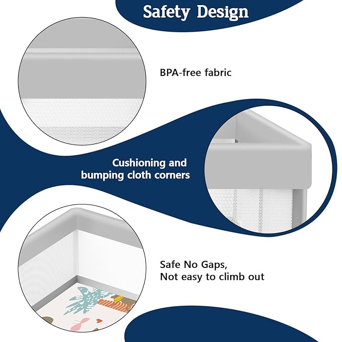 Baby Playpen with Mat, 50x50 Inch Playpen with Mat Waterproof for Babies and Toddlers Play Pen Playards Safety Gate Fence Active Center Indoor-CubbioJoy