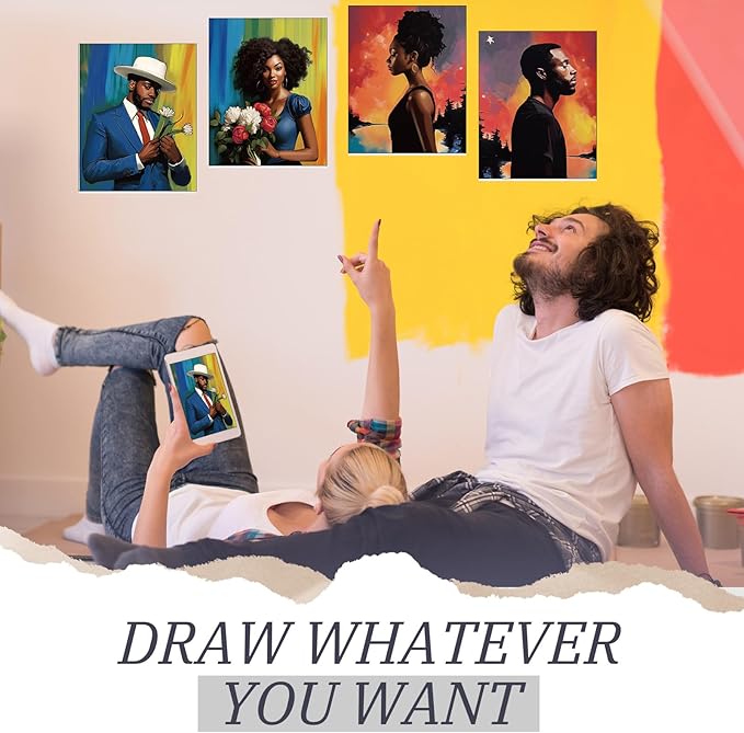 Blosssound 10 Set Pre Printed Canvas Pre Drawn Canvas Painting with Easel Kits 5" x 7" Outline Painting Panels for Beginners, DIY Craft Project, Party Favor, Home Decors(Black Couple)-CubbioJoy