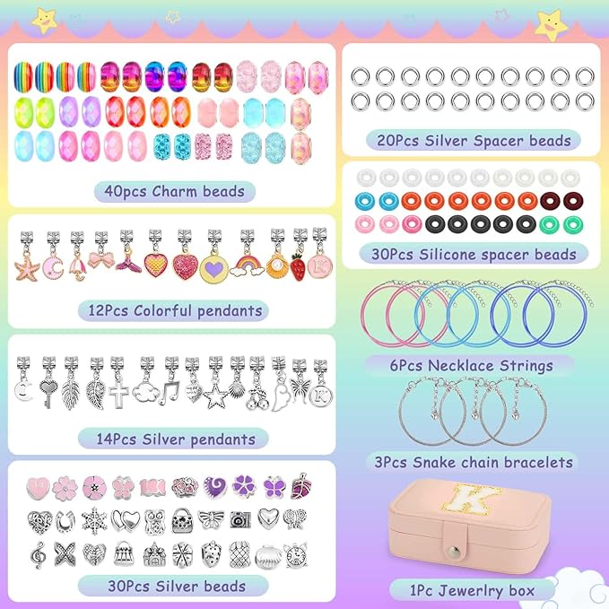 Charm Bracelet Making Kit with Jewelry Case with Charm Pendant Bracelet Kit Jewelry Making DIY Art & Craft Kit for Birthday Gifts Valentine Christmas-CubbioJoy