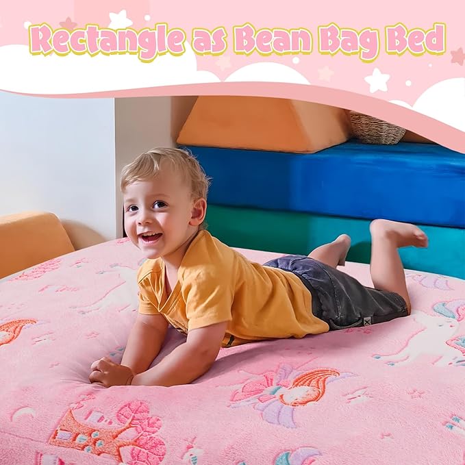 COMAX Kids Bean Bag Chair Turn into Beanbag Bed, Toddler Bean Chair for Girl Boy Sleeping, Lazy Children Bean Bags with Filler, Convertible Child Floor Mattress, Pink Fairy-CubbioJoy