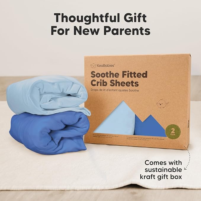 KeaBabies 2-Pack Organic Crib Sheets for Boys, Girls - 52x28 Fitted Crib Mattress Sheet Neutral, Breathable Jersey Cotton Cover for Baby Bed, Toddler Mattress, Soft & Cute Prints (Cornflower)-CubbioJoy