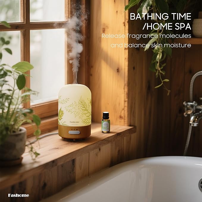 Aromatherapy Essential Oil Diffuser with Jasmine Oil, 6 in 1 Ultrasonic 100ML Aromatherapy Scent Humidifier Vaporizer with Dense fine Mist, Timer, Auto-Off (Summer-Jasmine)-CubbioJoy