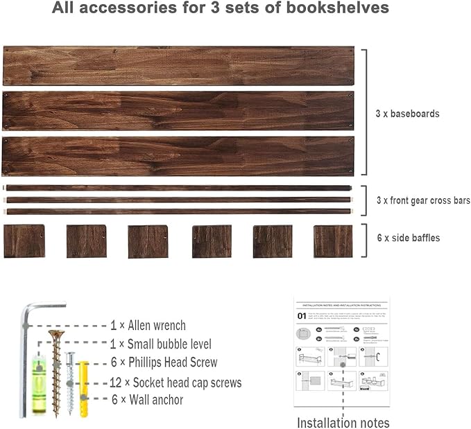 AZSKY Nursery Book Shelves Deep Walnut Wall Mount Floating Book Shelf for Bedroom Wooden Wall Book Shelf Children Kids Toddler Wall Bookshelf 36 Inch a Set of 3 Same Sizes-CubbioJoy