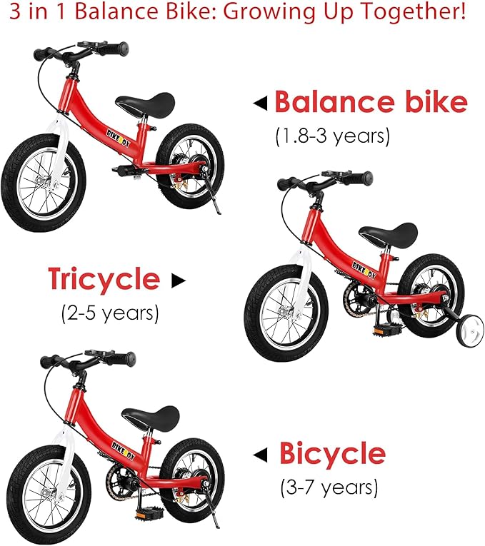 Balance Bike 2 in 1,The Dual Use of a Kids Balance Bike and Toddler Bike, for 2 3 4 5 6 7 Years Old -12 14 16 Inches with Training Theory, Brake, Pedal-CubbioJoy