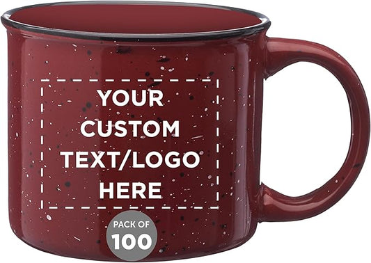 DISCOUNT PROMOS Custom Ceramic Campfire Coffee Mugs 13 oz. Set of 100, Personalized Bulk Pack - Perfect for Tea, Espresso, Cappuccino, Hot Cocoa - Maroon-CubbioJoy