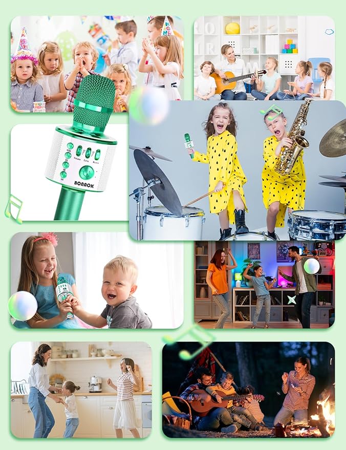BONAOK Wireless Bluetooth Karaoke Microphone, 3-in-1 Portable Handheld Mic Speaker for All Smartphones, Gifts for Boys Kids Adults All Age Q37(Green)-CubbioJoy