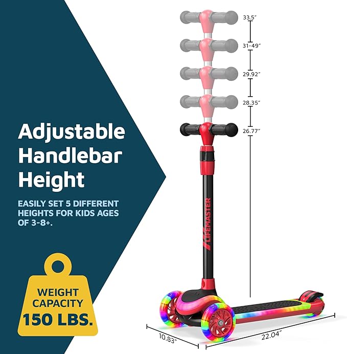 3-Wheel Kids Scooter with Multi-Color Lights on Deck & Wheels – 5-Height Adjustable Handlebar, Wide Anti-Slip Deck, Child Safety Certified, Boys & Girls Ages 3+ Supports Up to 150 lbs-CubbioJoy