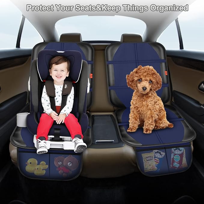 Car Seat Protector,2 Pack Automotive Seat Protectors Baby Carseat Pad Waterproof & Durable 600D Fabric for Child Baby Car Seat Mat Vehicle Pet Cover 2 Storage Pockets (Blue)-CubbioJoy