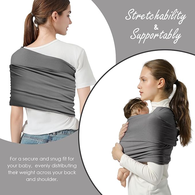 Baby Wrap Carrier, Lightweight Baby Wearing Wraps for Newborn and Infant, Soft Swaddle Holder Carrier, Cozy Baby Sling 7-35 lbs Grey-CubbioJoy