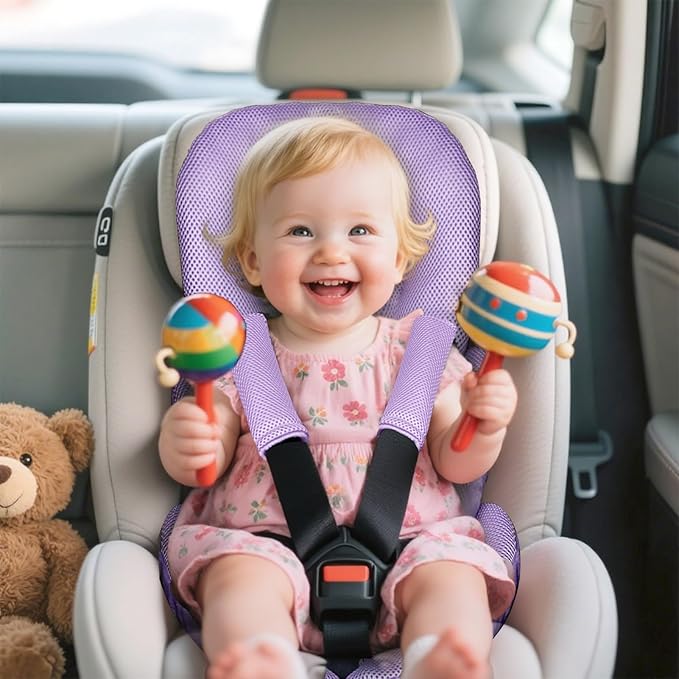 Infant Car Seat Insert for Newborn Girls Boys, Summer Mesh Baby Carseat Head Support with Strap Pads, Soft Reversible Baby Car Seat Insert Cushion Pad for Car Seat, Stroller, Bouncer, Swing, Purple-CubbioJoy