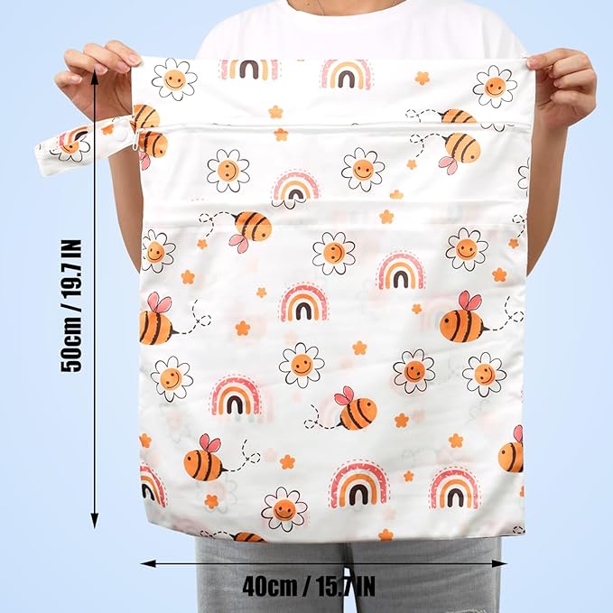 2pcs Travel Waterproof Laundry Bag, Cloth Diaper Wet Dry Bags with Handle & 2 Zipper Pockets, Reusable Washable Dirty Clothes Bag for Baby Adult Travelling Hanging, Bathing Beach Pool Daycare-CubbioJoy