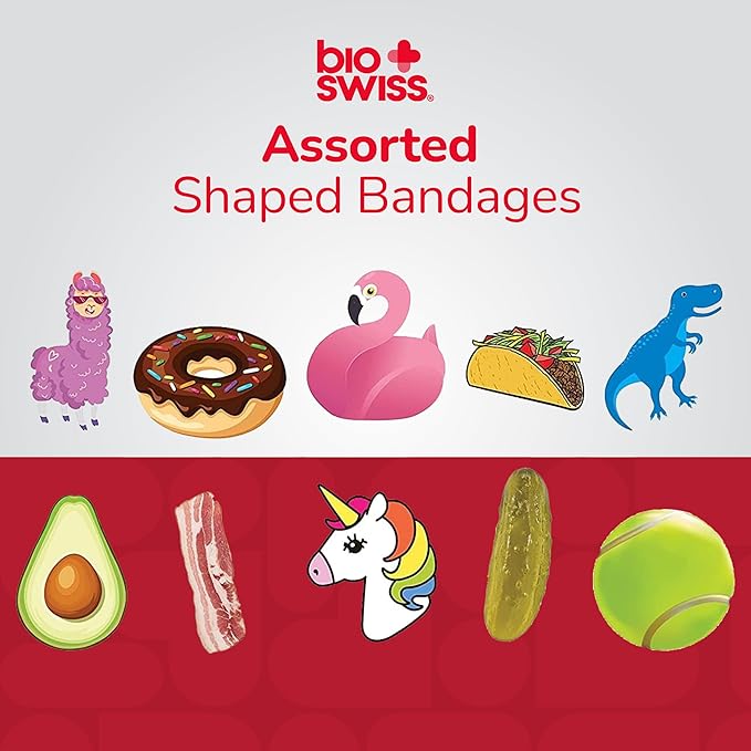 BioSwiss Bandages, Assorted Animal, Fun, and Food Shaped Self Adhesive Bandage, Latex Free Sterile Wound Care, 300 Count-CubbioJoy