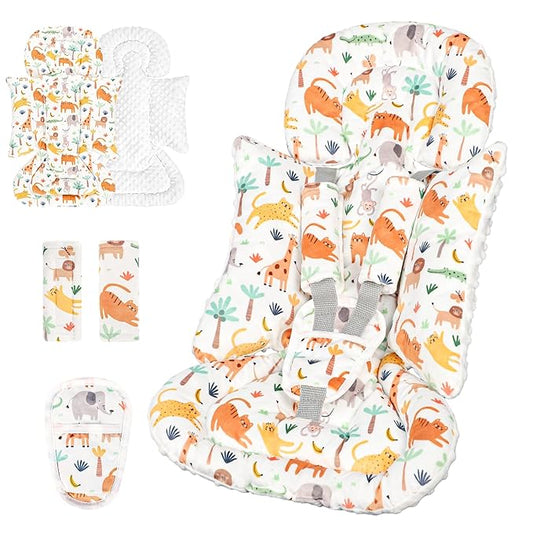 Infant Car Seat Insert, Soft Baby Car Seat Head & Body Support for Girl Boy, Reversible Newborn Preemie Carseat Insert Cushion with 3 Straps Pads Fits CarSeat, Stroller, Swing, Bouncer, Animals-CubbioJoy