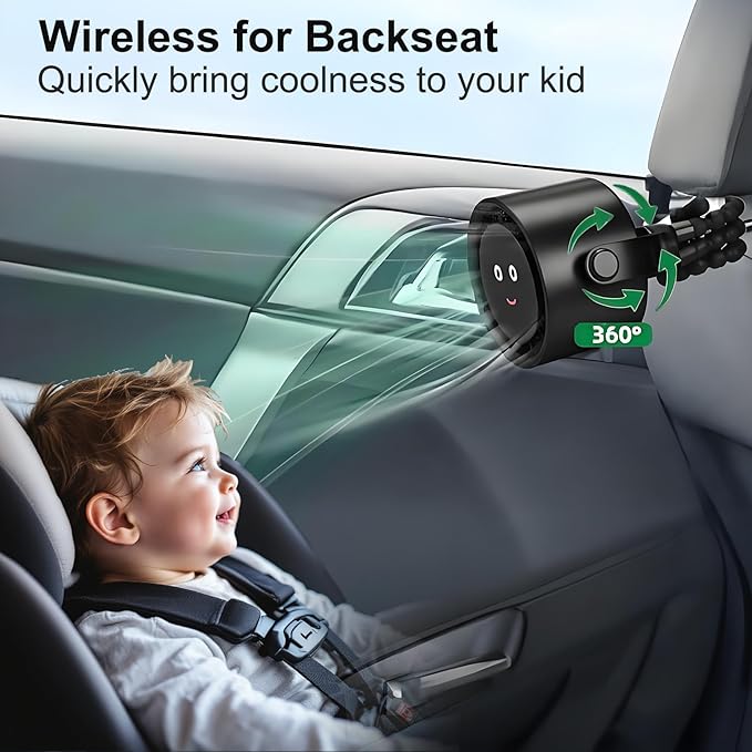 5000mAh Portable Stroller Fan with LCD Display, 5-Speed, Rechargeable Battery Operated, 360° Rotation, Tripod Clip, 17-Hour Battery Life for Carseat, Strollers, Cribs, Wheelchairs, Bedrooms & Travel-CubbioJoy