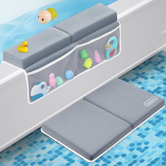 beiens Bath Kneeler and Elbow Rest Pad Set - 1.5'' Comfortable Thick Baby Bath Kneeler Pads, Quick Dry Soft Kneeling Pad for Baby Bath Time, Non-Slip Knee& Arm Support Bathtub Mat with Toys Organizer-CubbioJoy
