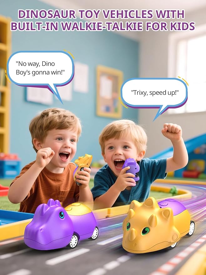 Dinosaur Walkie Talkies for Kids Rechargeable, Dino Toy Cars for Boys & Girls Ages 3-7, Crystal-Clear Audio, 48H Play, Fun Indoor & Backyard, Birthday Xmas Gifts for Toddler, 2 Pack-CubbioJoy