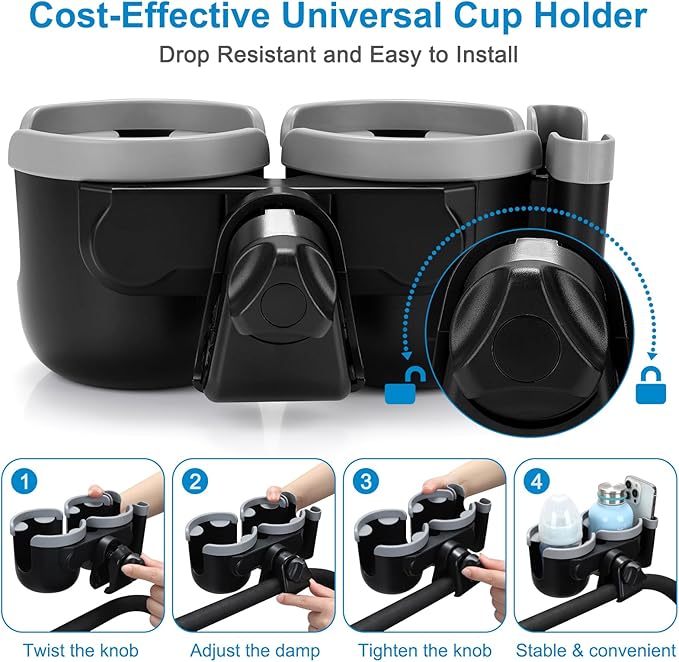 Accmor Stroller Cup Holder with Phone Holder, Bike Cup Holder, Universal Cup Holder for Uppababy Nuna Doona Strollers, 2-in-1 Cup Phone Holder for Stroller, Bike, Wheelchair, Walker, Scooter-CubbioJoy