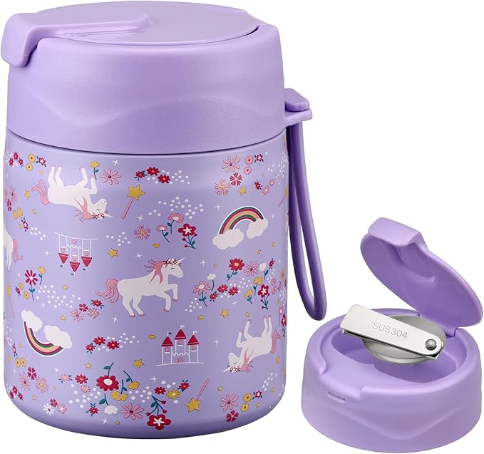 17oz Soup Thermo for Hot Food Kids,Insulated Food Jar with Spoon,Thermo Hot Food Lunch Container,Wide Mouth Leakproof Stainless Steel Lunch Box for School-Horse-CubbioJoy