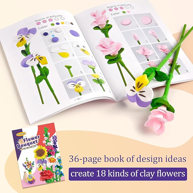 Drama Planet Flower Craft Kit for Kids, Make Your Own Flower Bouquet with Air Dry Clay, Arrange Clay Flowers & Create Personalized Art, Great Gifts for Girls-CubbioJoy