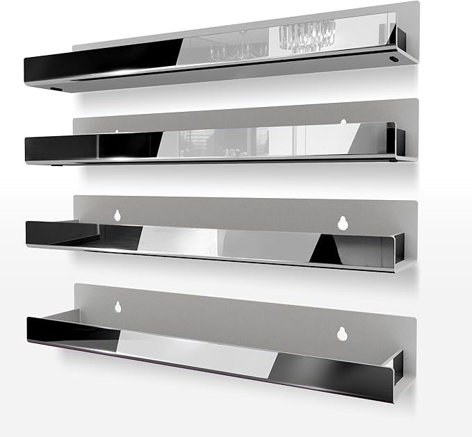 4 Pack 15 Inch Black Reflective Acrylic Shelves, Black Floating Shelves, Modern Sunglasses Essential Oil Picture Ledge Display Toy Storage Shelf-CubbioJoy