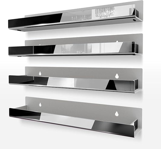 4 Pack 15 Inch Black Reflective Acrylic Shelves, Black Floating Shelves, Modern Sunglasses Essential Oil Picture Ledge Display Toy Storage Shelf-CubbioJoy