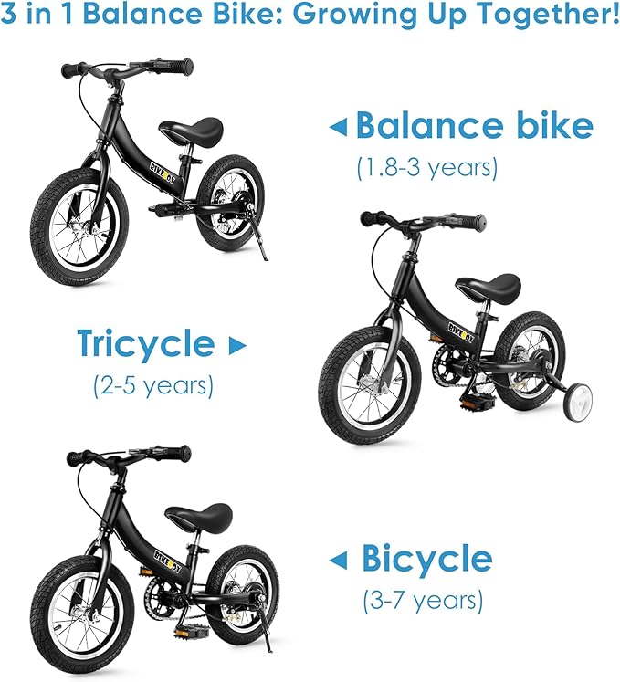Balance Bike 2 in 1,The Dual Use of a Kids Balance Bike and Toddler Bike, for 2 3 4 5 6 7 Years Old -12 14 16 Inches with Training Theory, Brake, Pedal-CubbioJoy