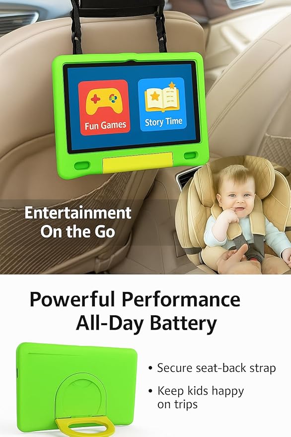10.1 Inch Kids Tablet with Shockproof Case | Android 14, 64GB+8GB RAM, 12H Battery | Parental Control, Google Kids Space & Preloaded Educational Apps | WiFi 6, HD Display, Ages 3-12-CubbioJoy