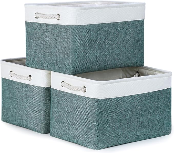Bidtakay Fabric Storage Baskets for Shelves 3 Pack Large Storage Bins for Organizing Linen Collapsible Organizer for Closet-Deep Green-CubbioJoy