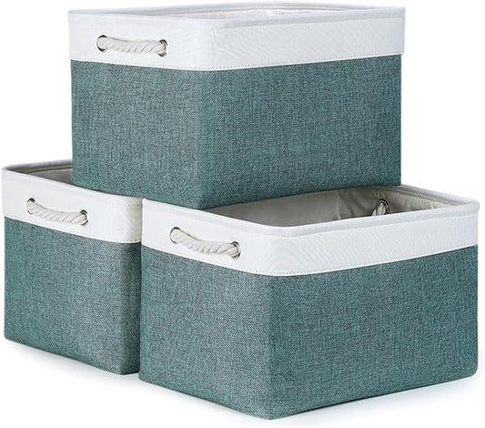 Bidtakay Fabric Storage Baskets for Shelves 3 Pack Large Storage Bins for Organizing Linen Collapsible Organizer for Closet-Deep Green-CubbioJoy