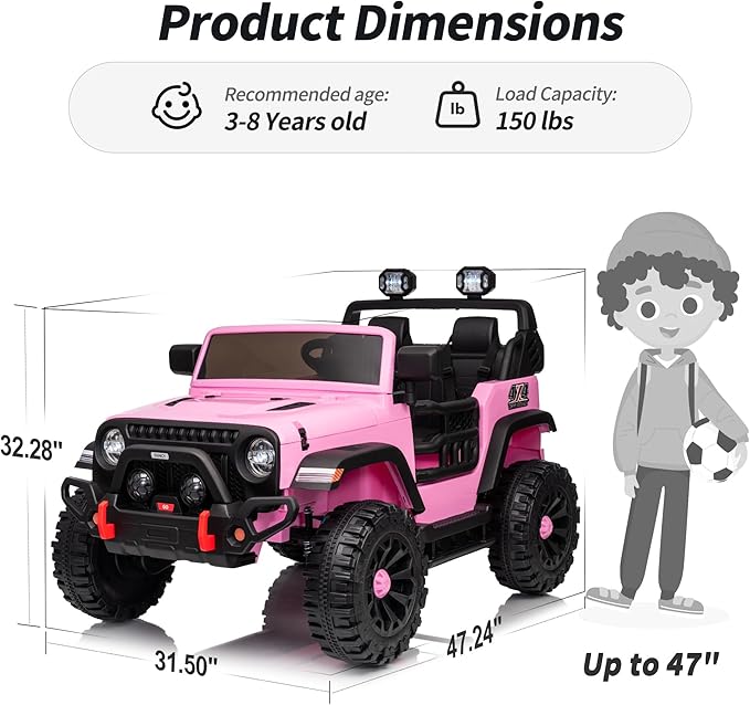 2 Seater Ride on Toy Car for Kids, 24V 4WD Ride-on Truck Kids Electric Car with Remote Control, 4x200W Motors - Light Pink-CubbioJoy