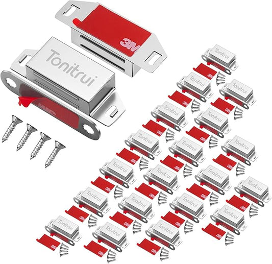 Cabinet Door Magnet, Flat Bottom Cabinet Magnetic Catch with Adhesive, 35lb Magnetic Cabinet Door Drawer Latch (Sliver, 20Pack)-CubbioJoy