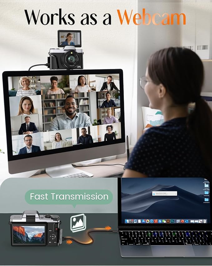 4K Digital Camera for Photography with WiFi,64MP Autofocus Vlogging Camera for YouTube,3'' 180° Flip Screen Compact Travel Camera for Teens with 32GB SD Card,16X Zoom,Anti-Shake,2 Batteries(Charcoal)-CubbioJoy