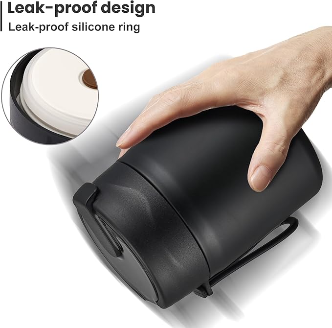 17oz Soup Thermo for Hot Food Kids,Insulated Food Jar with Spoon,Thermo Hot Food Lunch Container,Wide Mouth Leakproof Stainless Steel Lunch Box for School-Black-CubbioJoy