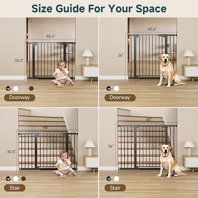 Cumbor 29.7-40.6" Baby Gate for Stairs, Baby Essential Safety Gate, Mom's Choice Awards Winner-Dog Gate for Doorways, Pressure Mounted Auto-Close Pet Gates for Dogs Indoor, Durable Child Gate, Black-CubbioJoy
